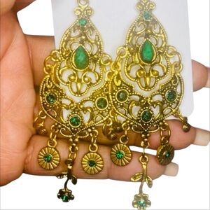 Vintage Chandelier Dangle Antique Gold Statement Earrings
